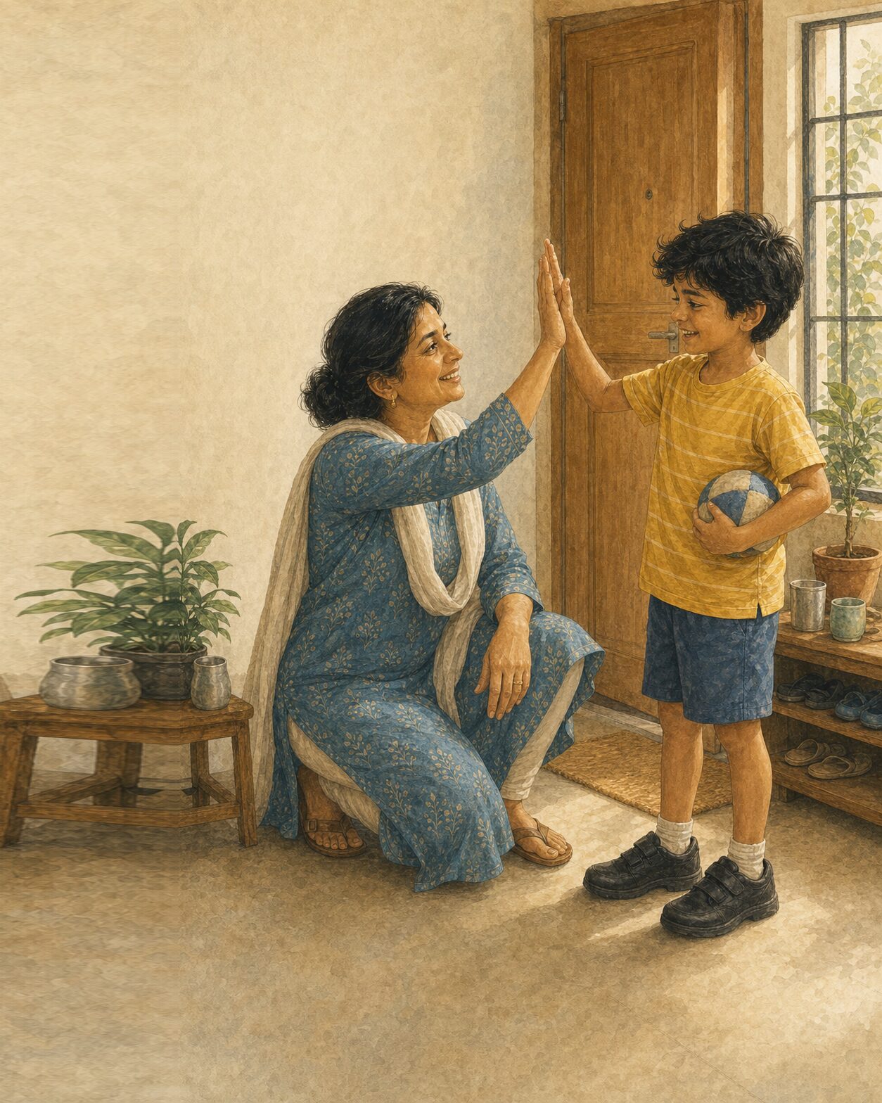 Meera aur Aarav, ladai ki jagah saath mein baanti gayi ek chhoti jeet.