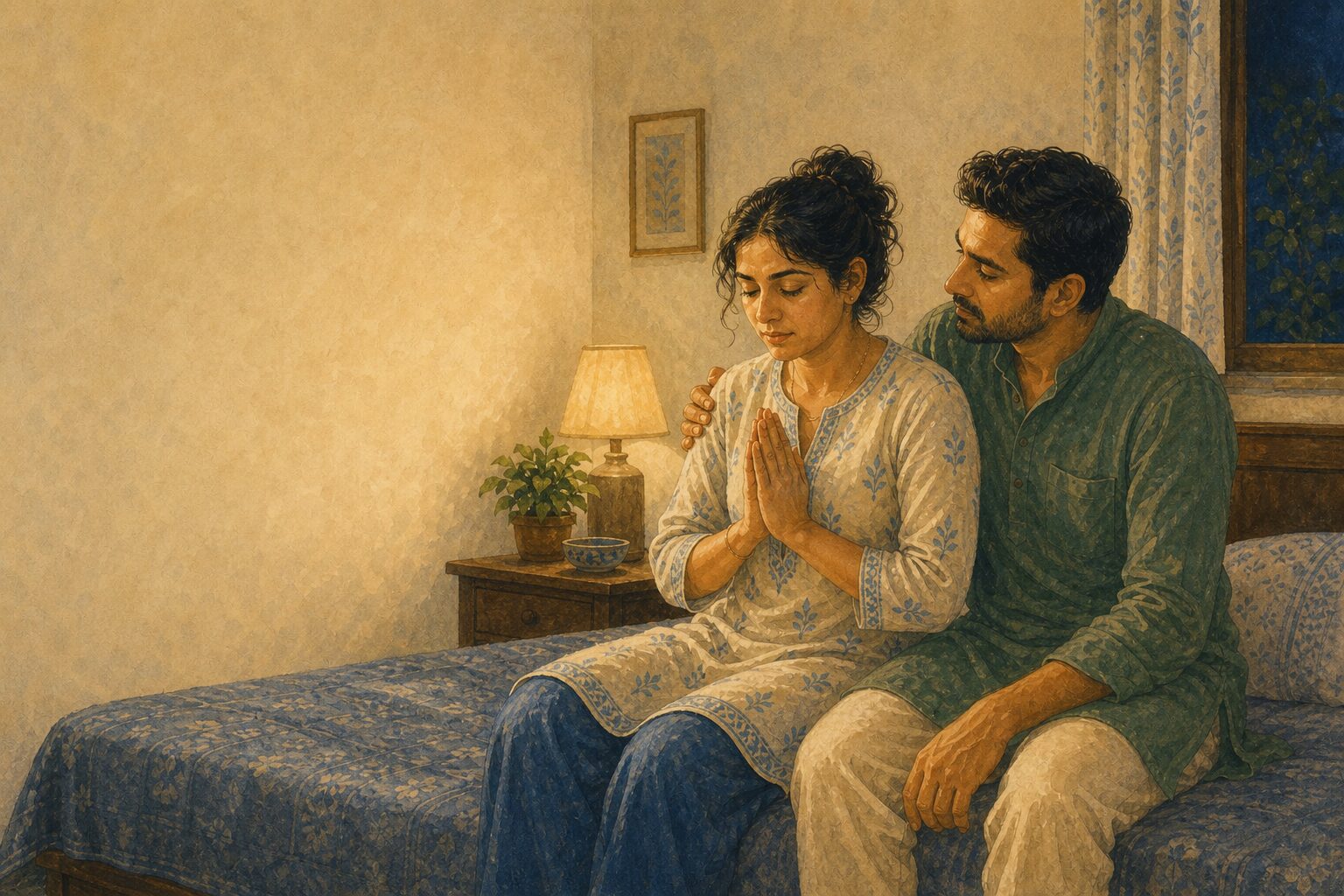Two people, side by side, facing the worry together instead of letting it come between them.
