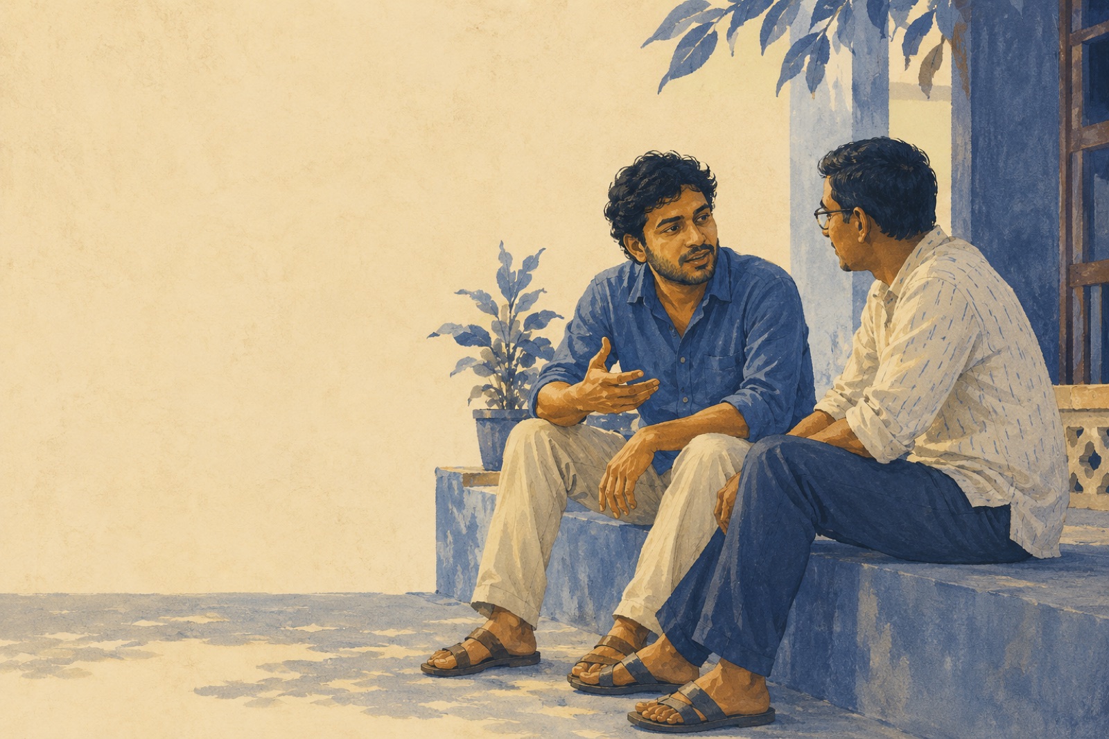 Two friends really talking and listening, the ordinary conversation that does the work.