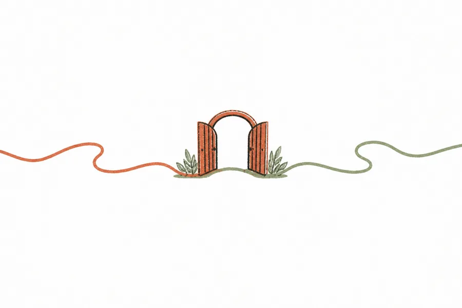 Two paths joining at a gate