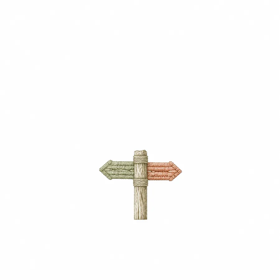Thread signpost marking a choice