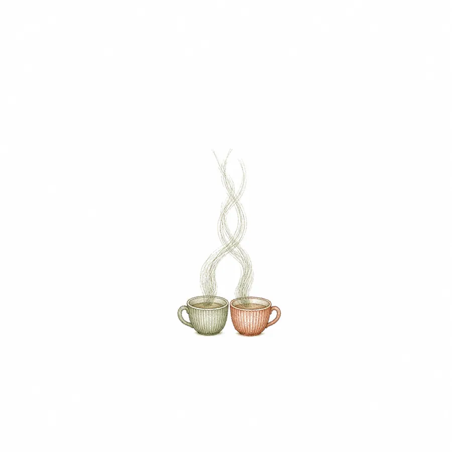 Two cups joined by thread-like steam