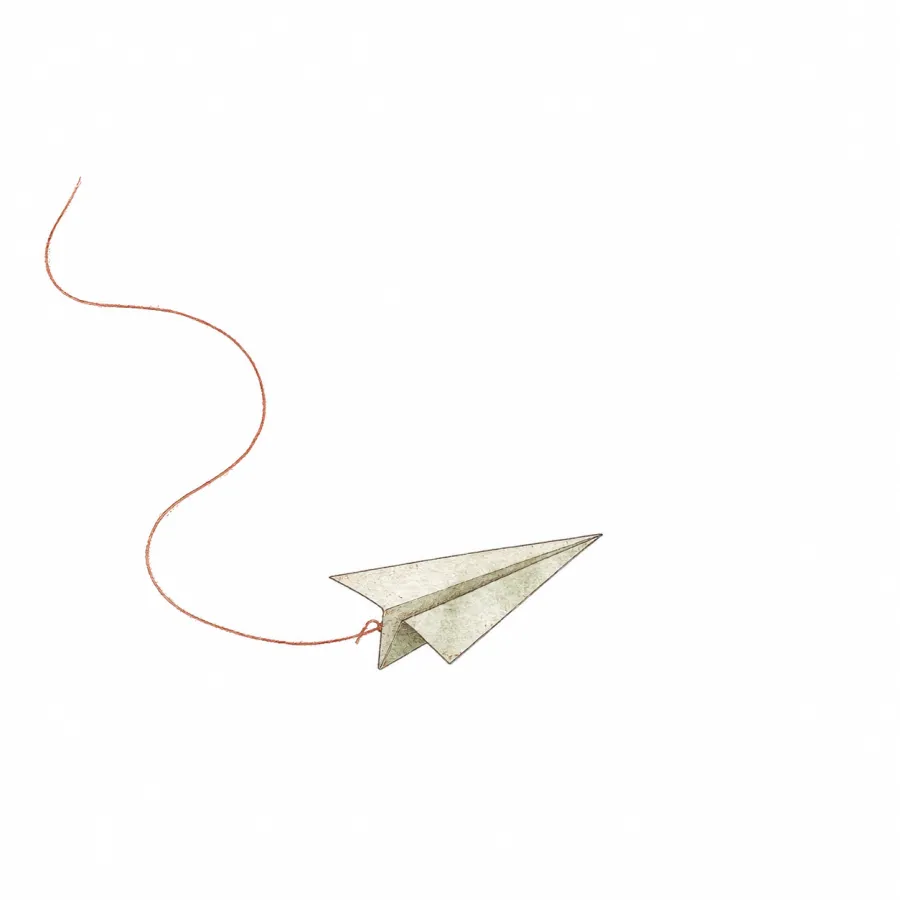 Paper plane carrying a first message