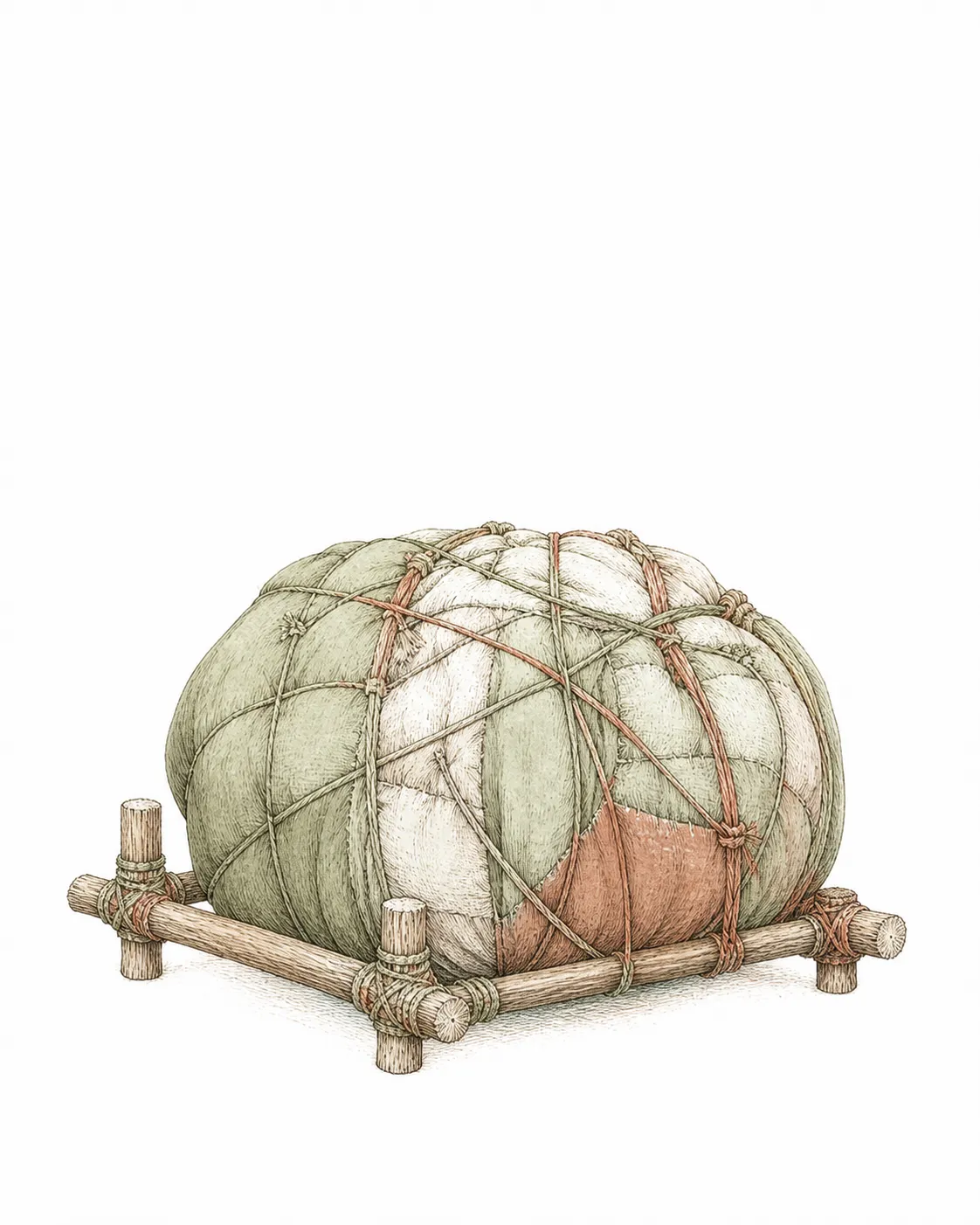 Bound bundle resting on a carrying sling