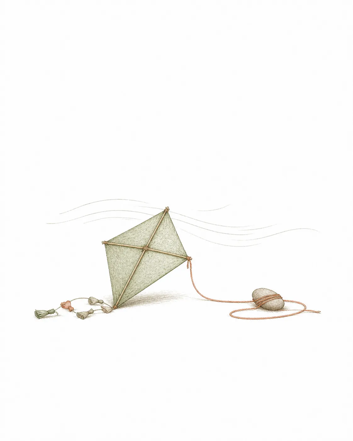 Kite string caught on a stone
